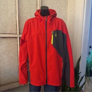 Mens Spyder Red Zip Up Hooded Jacket XL Winter Light Coat